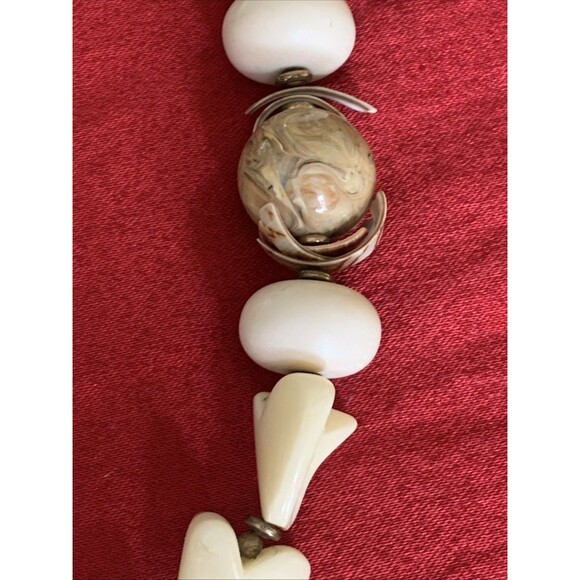 Vintage Miriam Haskell Earth Tone Stone Glass Bead Shell Necklace Boho Chunky - Picture 9 of 13